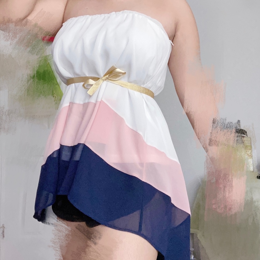 Papaya Three Toned Strapless Midi Dress